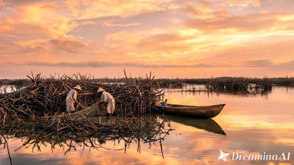 dreamina-2026-08-05-9154-Toffinou fishermen on Lake Nokoué in Ben...