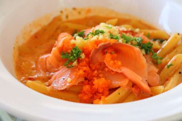 penne with pink sauce and smoked salmon